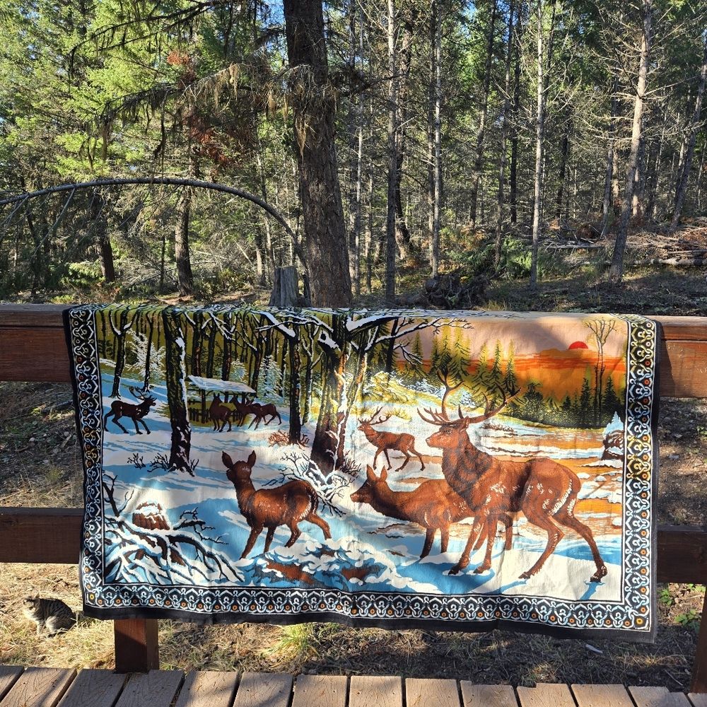 Large Vintage Reindeer Tapestry
